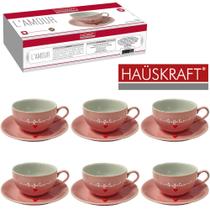 Jogo de xicara para cha de porcelana its coffee time l'amour rosa hauskraft 12 pecas 160ml Jogo de xicara para cha de porcelana its coffee time l'amour rosa hauskraft 12 pecas 160ml