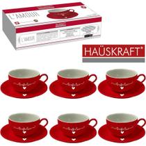 jogo de xicara para cha de porcelana its coffee time l'amour vermelho hauskraft 12 pecas 160ml
