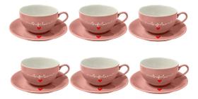 Jogo de Xicara Porcelana 160ml Café Chá Com Pires 12 Peças Lamour