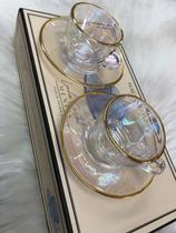 Jogo De Xicara Premium Vidro Com Borda Dourada Luxo + Pires Para Café Hauskraft 85ml