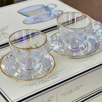 Jogo De Xicara Vidro Com Borda Dourada Pires Para Café Linha Cristal Menfis Hauskraft Premium