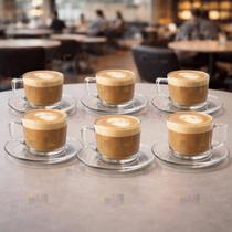 Jogo de Xícaras 12 Peças SINO CRYSTAL COM PIRES 180ml Chá Café Louça Vidro