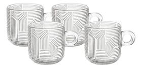 Jogo De Xicaras 4 Unidades Vidro Com Relevo 100 Ml