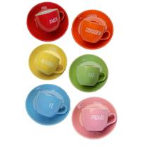 Jogo de Xícaras 6 Unidades Cerâmica com Pires 140ml Café Expresso Chá Personalizadas Coloridas Nadir