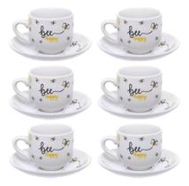 Jogo de xícaras abelha de café de porcelana com 12 peças 90ml decoradas para cozinha