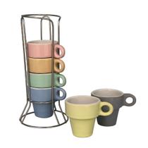 Jogo De Xícaras Café Chá Coloridas Com Suporte Kit 6 Canecas