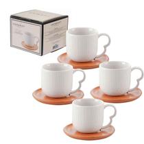Jogo De Xícaras Café Chá Luxo 90ml Com Pires De Bambu 8pçs Mesa Posta Cerâmica Premium Jogo De Xícaras Café Chá Luxo 90ml Com Pires De Bambu 8pçs Mesa Posta Cerâmica Premium