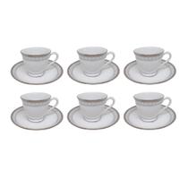 Jogo de xícaras café em porcelana Noritake Rochester Platinum 6 peças