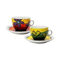 Jogo de xícaras capucciono com pires em porcelana Egan 250ml 2 peças amarela e vermelha Jogo de xícaras capucciono com pires em porcelana Egan 250ml 2 peças amarela e vermelha