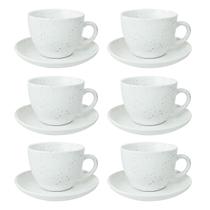 Jogo de xícaras ceramica branca com pires 12 pçs 210ml