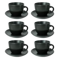 Jogo de xícaras ceramica preta com pires 12 pçs 210ml