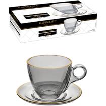 Jogo De Xícaras Chá c/ Pires Bordas Dourada Borda Gold 170ml 8 Peças Menfis - Hauskraft Jogo De Xícaras Chá c/ Pires Bordas Dourada Borda Gold 170ml 8 Peças Menfis - Hauskraft