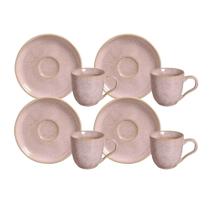 Jogo De Xicaras Chá Café Com Pires 120ml Kit 4 Peças Cerâmica Bio Litchi Rosa Porto Brasil