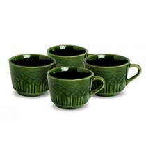 Jogo De Xicaras Chá Porcelana C/4 Relevo Verde