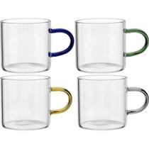 Jogo de Xícaras Com Alça Multicolor 100ml Resistente 4 Pçs