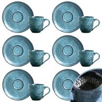 Jogo de Xícaras com Pires 12pçs Porto Brasil Bio Night Sky 120ml Cerâmica Stoneware