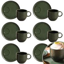 Jogo de Xícaras com Pires 12pçs Porto Brasil Linhas Greenery 230ml Cerâmica Stoneware Empilhável Jogo de Xícaras com Pires 12pçs Porto Brasil Linhas Greenery 230ml Cerâmica Stoneware Empilhável