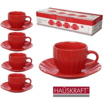 Jogo de Xícaras com Pires 150 ml Bella Vermelho 4 Peças Hauskraft Jogo de Xícaras com Pires 150 ml Bella Vermelho 4 Peças Hauskraft