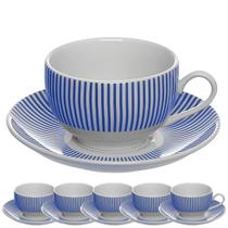 Jogo de Xícaras Com Pires Acqua em Porcelana Branca e Azul 160ML - 12 Peças Jogo de Xícaras Com Pires Acqua em Porcelana Branca e Azul 160ML - 12 Peças
