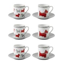 Jogo de Xícaras com Pires Para Café 70ml 12 Peças Porcelana Estampa Dogs Jogo de Xícaras com Pires Para Café 70ml 12 Peças Porcelana Estampa Dogs