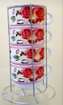 Jogo de xicaras com rosa personalizada
