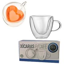 Jogo De Xicaras Coração Vidro Parede Dupla Caneca 2un 80ml