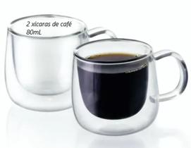 Jogo de Xícaras de café 2 unidades parede dupla camada de vidro Chá Cappuccino Premium  com alça 80mL mimo6678 - Mimo Style