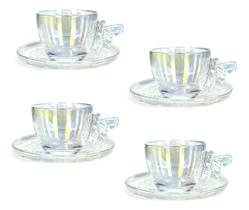 Jogo de Xícaras de Café Bee em Vidro 80ml com Pires 4 Peças e Design Sofisticado