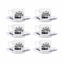 Jogo de Xícaras de Café com Pires 6 Xícaras e 6 Pires 80ml em Cerâmica para Espresso e Mesa Posta