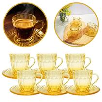 Jogo de Xícaras de Café Com Pires Vidro Majestic Âmbar 90ml 12pçs Mimo Style
