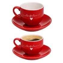 Jogo de Xícaras de Café Coração Lamour Haüskraft 2 Peças 90ml em Porcelana Vermelho Hauskraft