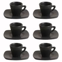 Jogo de Xícaras De Café em Cerâmica Preto Matte Fosco Premium 60ml Com Pires
