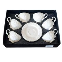 Jogo de Xícaras de Café em Porcelana Branca 90ml com Relevo 6 Xícaras e 6 Pires
