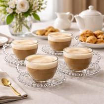 Jogo de Xícaras de Café Pérola Hauskraft Premium com Pires Vidro 100ml 4 Peças