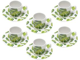 Jogo de Xícaras de Café Porcelana 90ml Bon Gourmet - Folhas 6 Peças