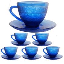 Jogo de Xícaras de Chá com Pires Azul Design Nórdico 240ML - 12 Peças - BBC Glass
