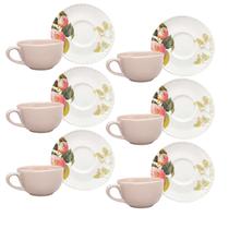 Jogo de Xícaras de Chá com Pires Kit 6 Peças 200ml Garden Porcelana Oxford Jogo de Xícaras de Chá com Pires Kit 6 Peças 200ml Garden Porcelana Oxford