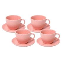 Jogo de Xícaras de Chá com Pires Mimo Style 4pçs Cerâmica Marmorizado Rosa 210ml Jogo de Xícaras de Chá com Pires Mimo Style 4pçs Cerâmica Marmorizado Rosa 210ml