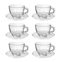 Jogo de xícaras de chá de vidro com pires 180ml 12 peças