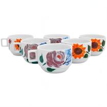 Jogo de Xícaras de Chá e Café Porcelana 190ml M.A.S. Decorado 6 Peças