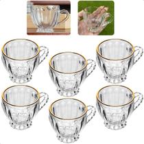 Jogo De Xícaras De Cristal C/ Borda Dourada 80mL 6pçs Café Chá Renaissance Lyor