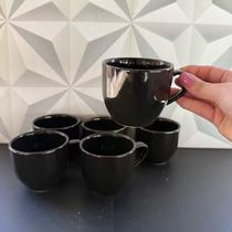 Jogo de xícaras de porcelana preta com 6 peças para chá café leite 140ml kit conjunto xicaras canecas pretas redonda