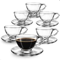 Jogo de Xícaras De Vidro 220ml com Pires 12 Peças Kit Café e Chá 6 Xícaras e 6 Pires Jogo de Xícaras De Vidro 220ml com Pires 12 Peças Kit Café e Chá 6 Xícaras e 6 Pires