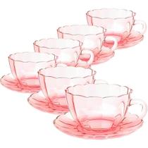 Jogo de xícaras de vidro para café Peach Rosa 90 ml - 12 peças Jogo de xícaras de vidro para café Peach Rosa 90 ml - 12 peças