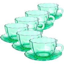 Jogo de xícaras de vidro para café Peach verde 90 ml - 12 peças Jogo de xícaras de vidro para café Peach verde 90 ml - 12 peças