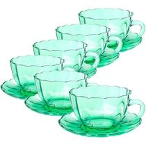 Jogo de xícaras de vidro para chá Peach verde 240 ml - 12 peças Jogo de xícaras de vidro para chá Peach verde 240 ml - 12 peças