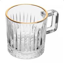 Jogo de Xícaras Deli Diamond com Borda de Ouro em Cristal 90ml 6 Peças - Lyor