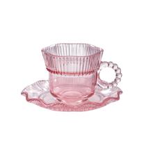 Jogo De Xícaras e Pires De Vidro Linx Rosa 210ml 12 Peças