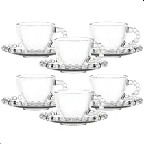 Jogo De Xícaras E Pires Em Vidro 12 Peças Chá Pearl Pérola