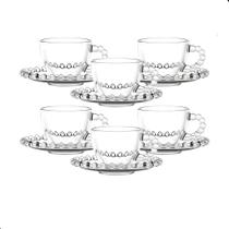 Jogo De Xícaras E Pires Em Vidro 12 Peças Chá Pearl Pérola